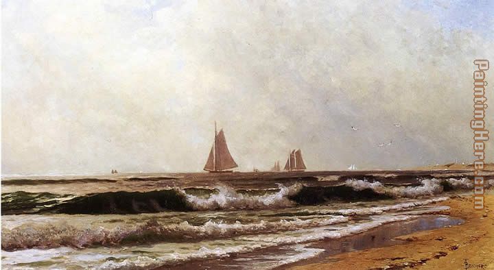 Sailboats along the Shore also known as Southampton Beach painting - Alfred Thompson Bricher Sailboats along the Shore also known as Southampton Beach art painting